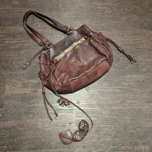 Miu Miu Brown Leather Flower Accent Shoulder Purse